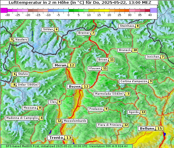 Temperatur, 22. 5. 2025