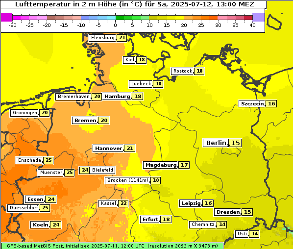 Temperatur, 12. 7. 2025