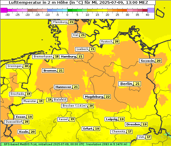 Temperatur, 9. 7. 2025