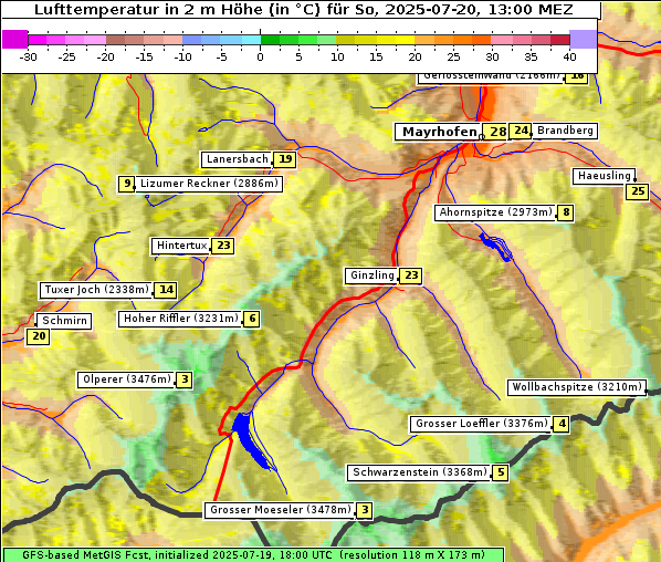 Temperatur, 20. 7. 2025
