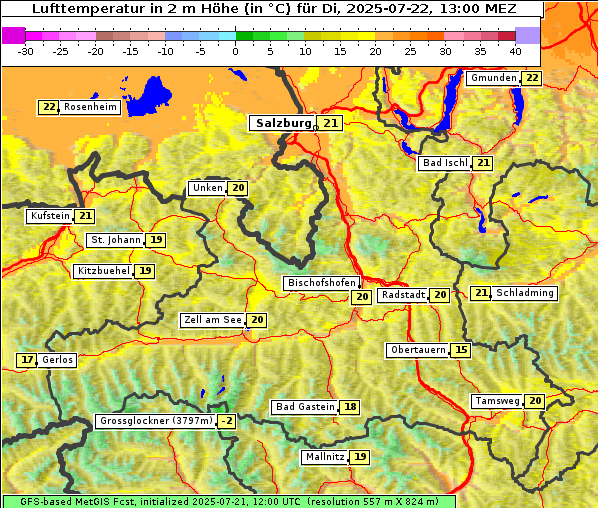 Temperatur, 22. 7. 2025