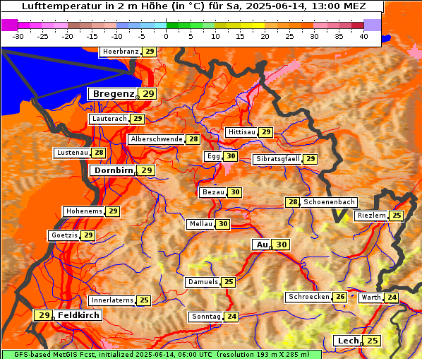 Temperatur, 14. 6. 2025