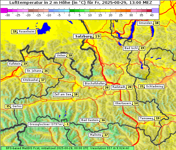 Temperatur, 29. 8. 2025