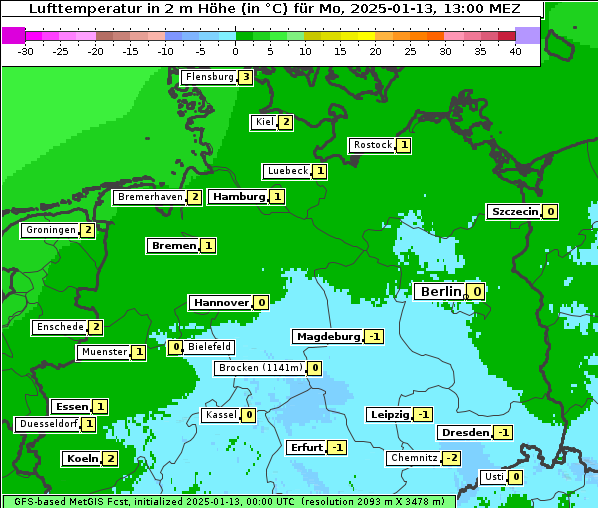 Temperatur, 13. 1. 2025