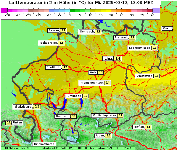 Temperatur, 12. 3. 2025