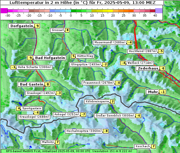 Temperatur, 9. 5. 2025