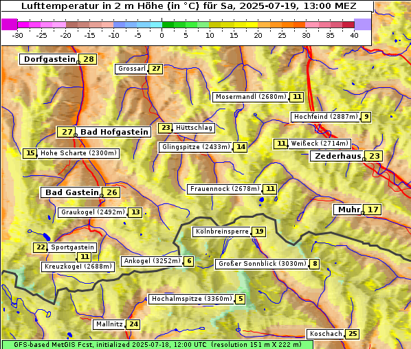 Temperatur, 19. 7. 2025
