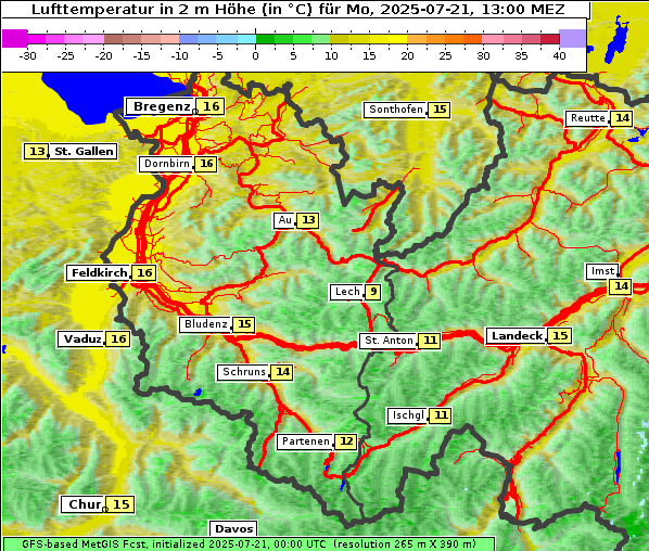 Temperatur, 21. 7. 2025