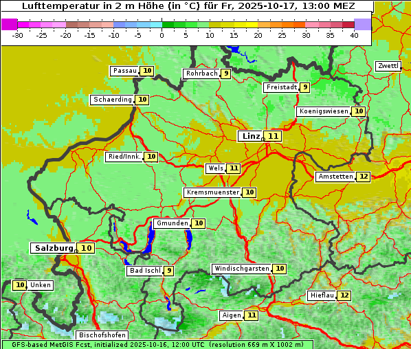 Temperatur, 17. 10. 2025