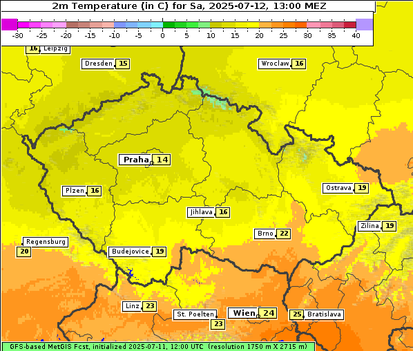 Temperatur, 12. 7. 2025