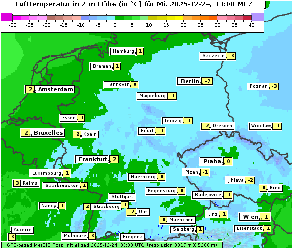 Temperatur, 24. 12. 2025