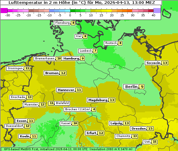 Temperatur, 13. 4. 2026