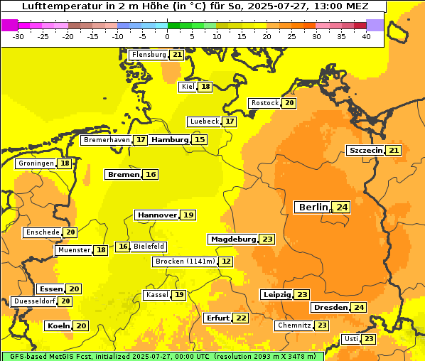 Temperatur, 27. 7. 2025