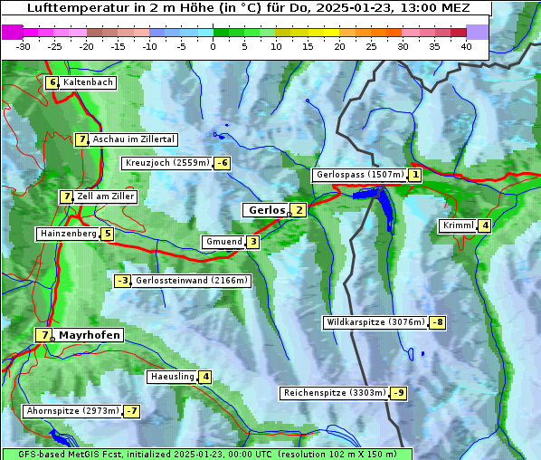 Temperatur, 23. 1. 2025