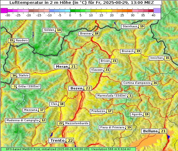 Temperatur, 29. 8. 2025