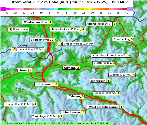 Temperatur, 25. 12. 2025