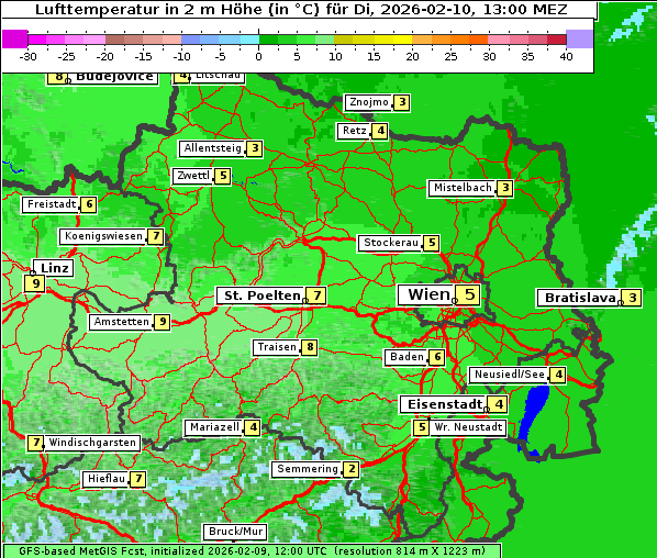Temperatur, 10. 2. 2026
