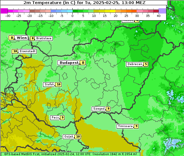 Temperatur, 25. 2. 2025