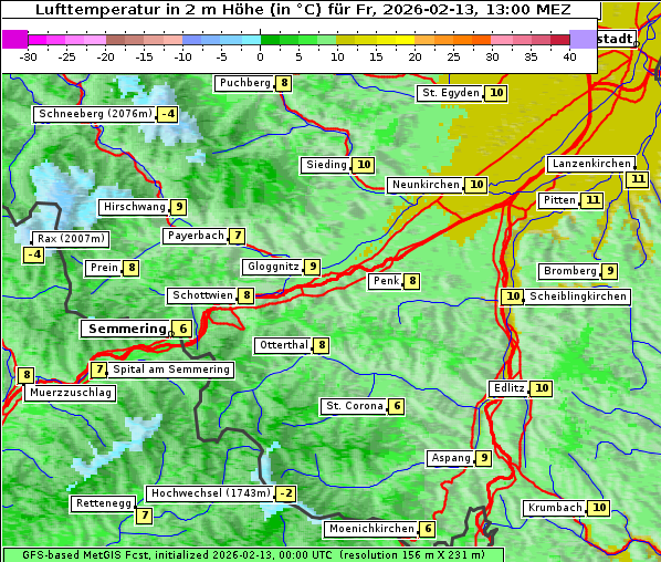 Temperatur, 13. 2. 2026