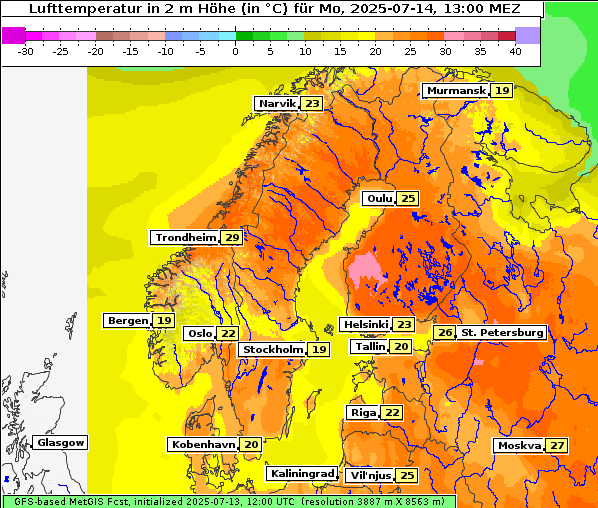 Temperatur, 14. 7. 2025