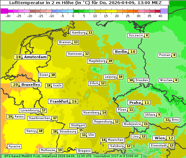 Temperatur, 9. 4. 2026