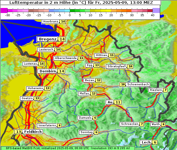 Temperatur, 9. 5. 2025