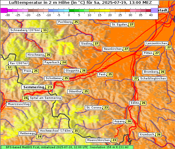 Temperatur, 19. 7. 2025