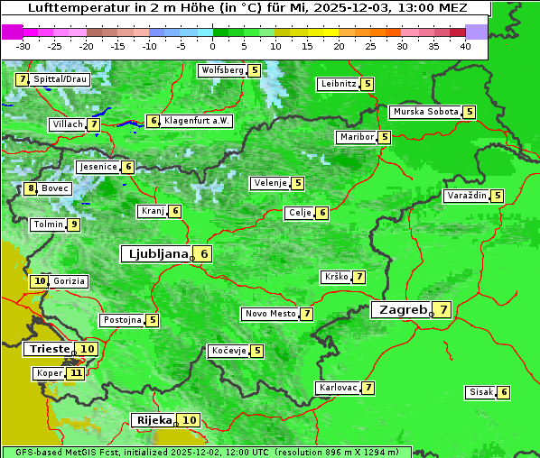 Temperatur, 3. 12. 2025