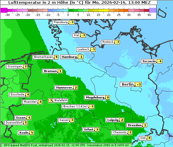 Temperatur, 16. 2. 2026