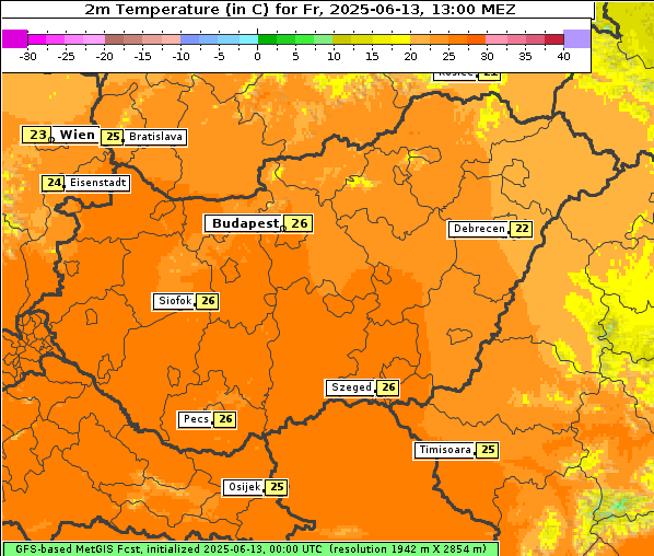 Temperatur, 13. 6. 2025