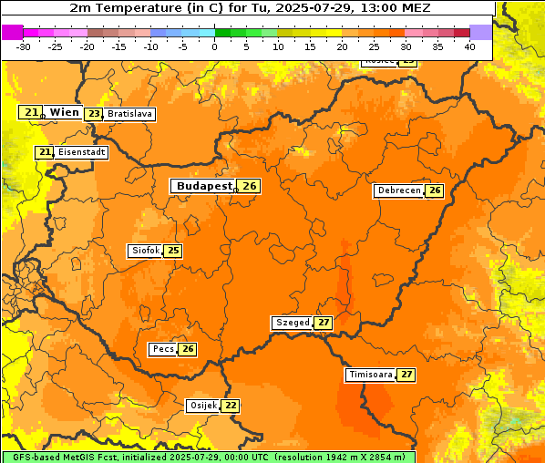 Temperatur, 29. 7. 2025