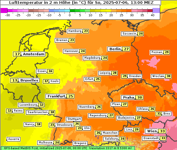 Temperatur, 6. 7. 2025