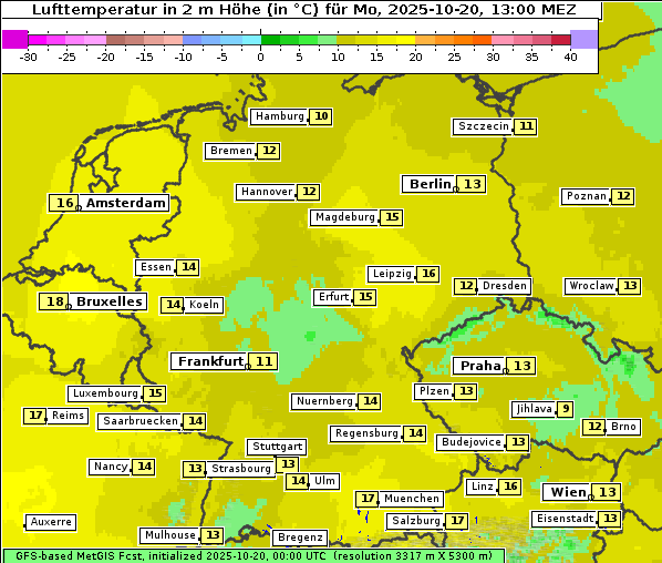 Temperatur, 20. 10. 2025