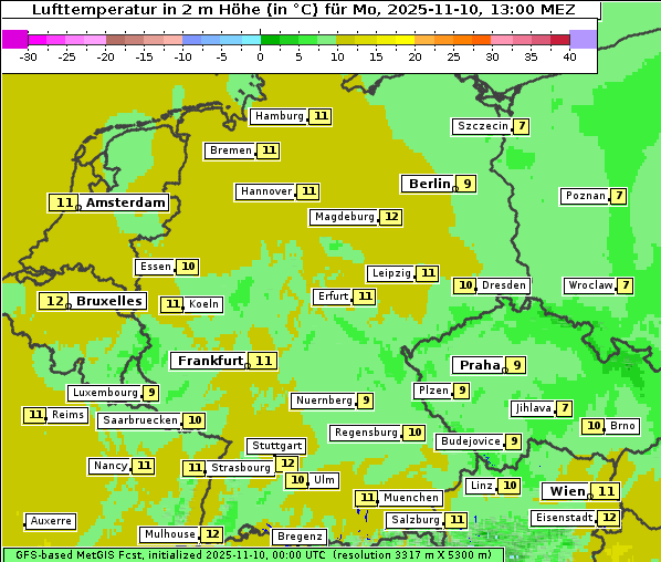 Temperatur, 10. 11. 2025