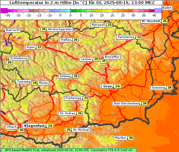 Temperatur, 19. 8. 2025