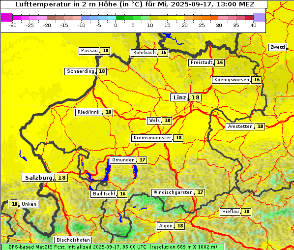 Temperatur, 17. 9. 2025