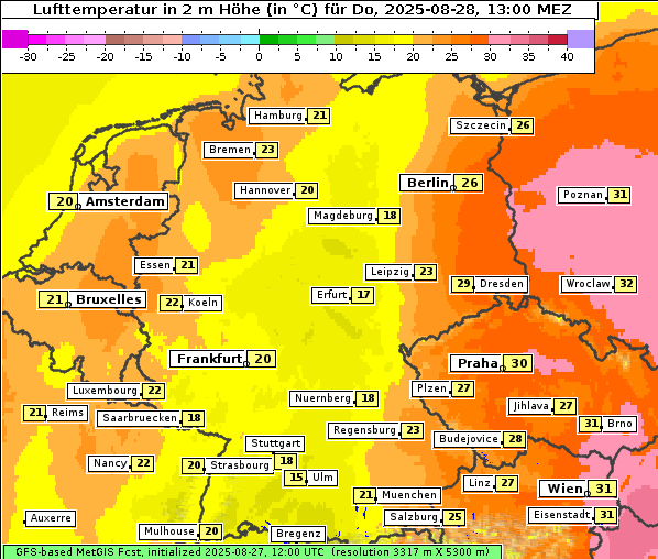 Temperatur, 28. 8. 2025