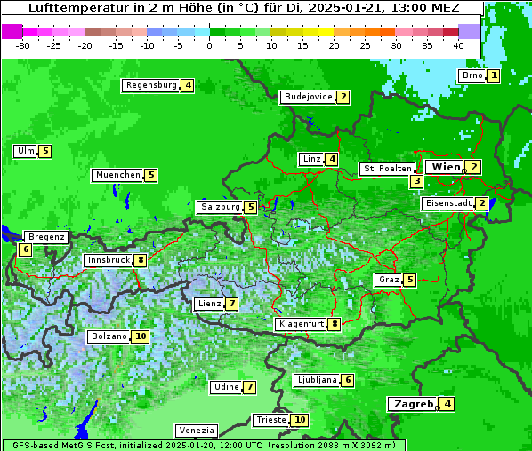 Temperatur, 21. 1. 2025