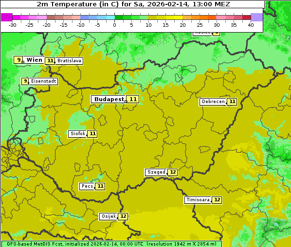 Temperatur, 14. 2. 2026