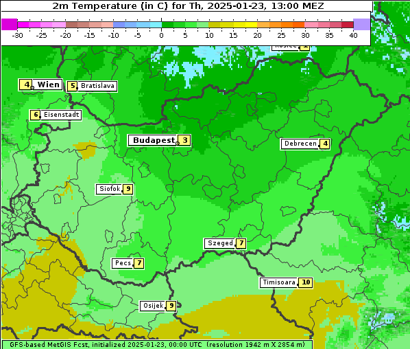 Temperatur, 23. 1. 2025