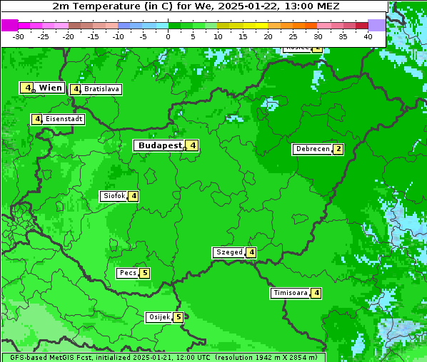 Temperatur, 22. 1. 2025