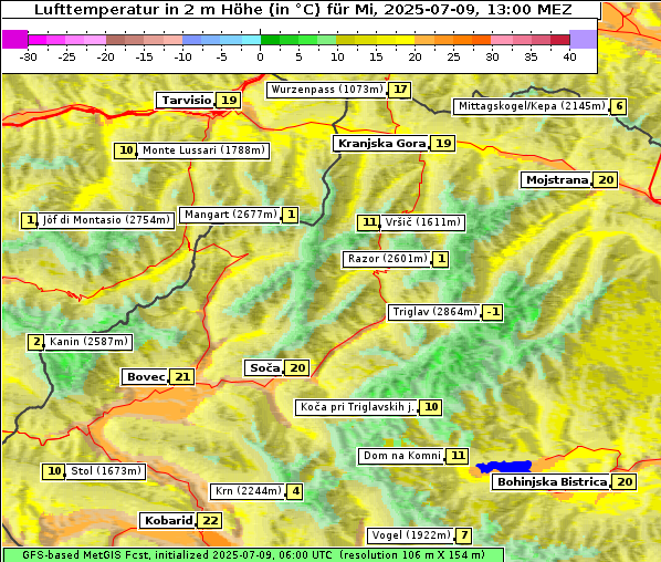 Temperatur, 9. 7. 2025