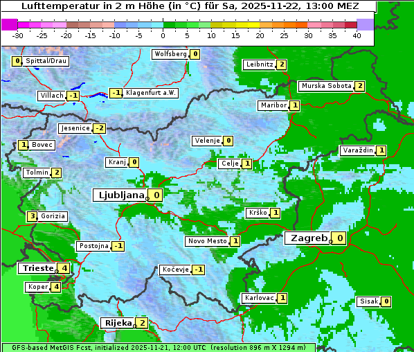 Temperatur, 22. 11. 2025