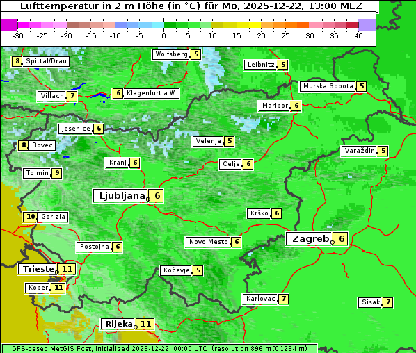 Temperatur, 22. 12. 2025
