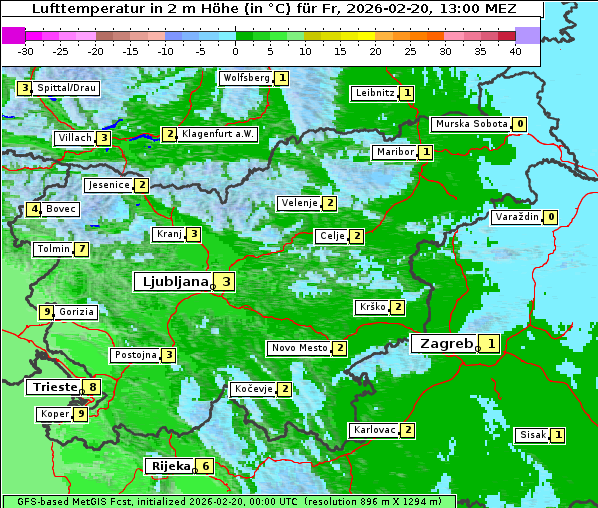 Temperatur, 20. 2. 2026