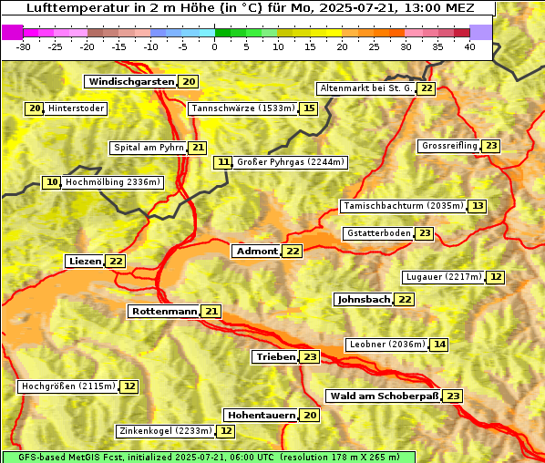 Temperatur, 21. 7. 2025