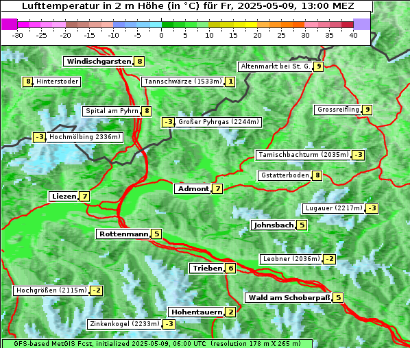 Temperatur, 9. 5. 2025