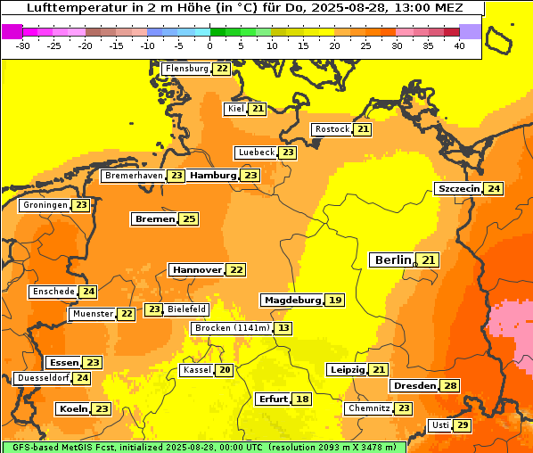 Temperatur, 28. 8. 2025
