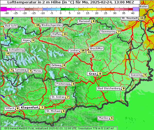 Temperatur, 24. 2. 2025