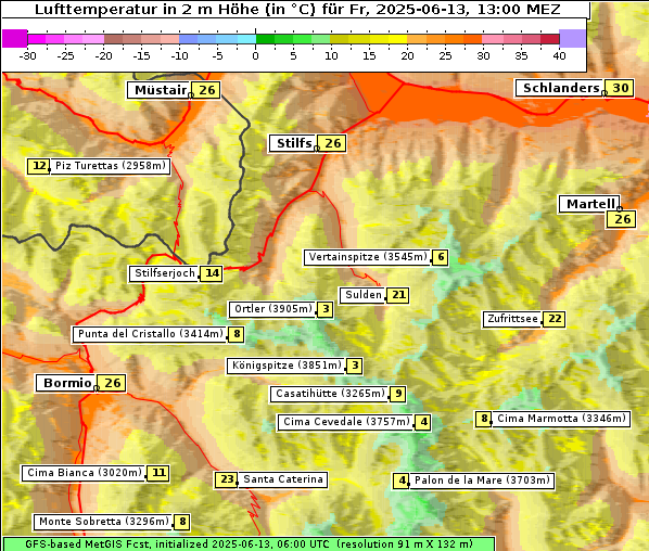 Temperatur, 13. 6. 2025